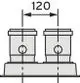 Geräteanschlussstück von Vaillant für parallele Luft-/Abgasleitung, mit zwei Öffnungen und einer klaren Anordnung auf rechteckigem Fundament, keine Maße erkennbar.